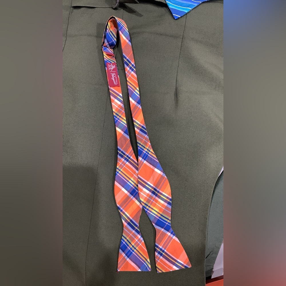 Orange plaid bow tie